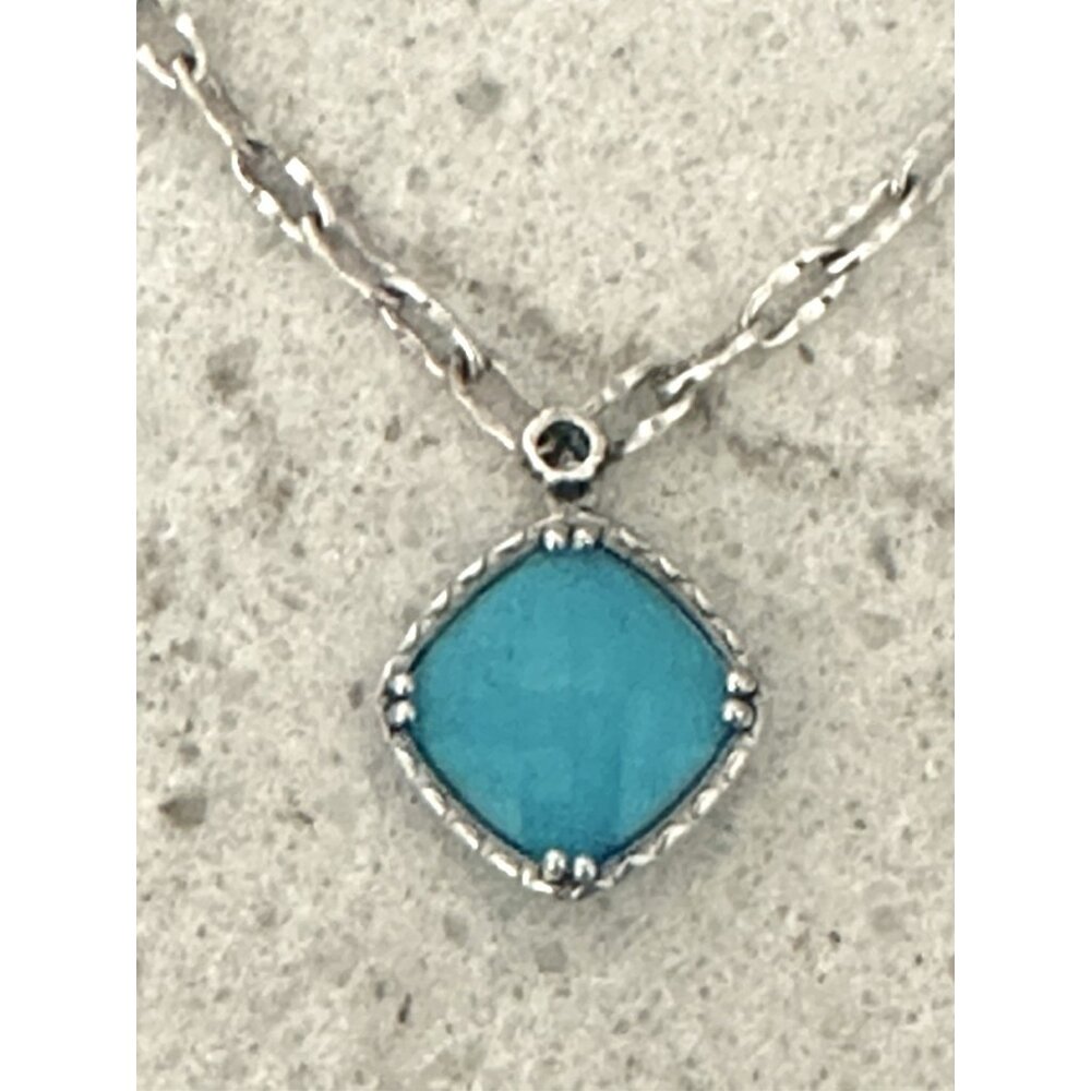 Tacori Sterling Silver Turquoise Blue Cushion Pendant Necklace